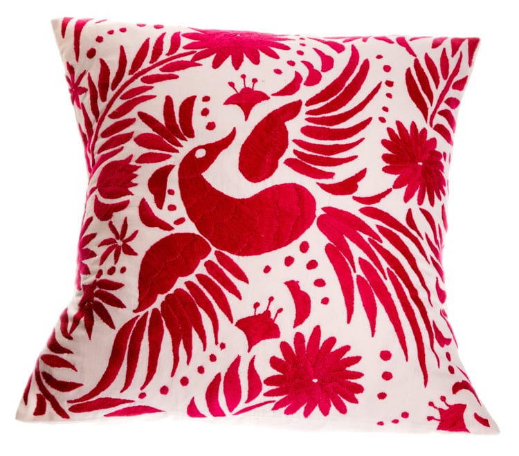 This Otomi Cushion with a Red bird and floral print on a neat white base will be the stand out feature of your home. Buy fair trade Mexican cushions today!