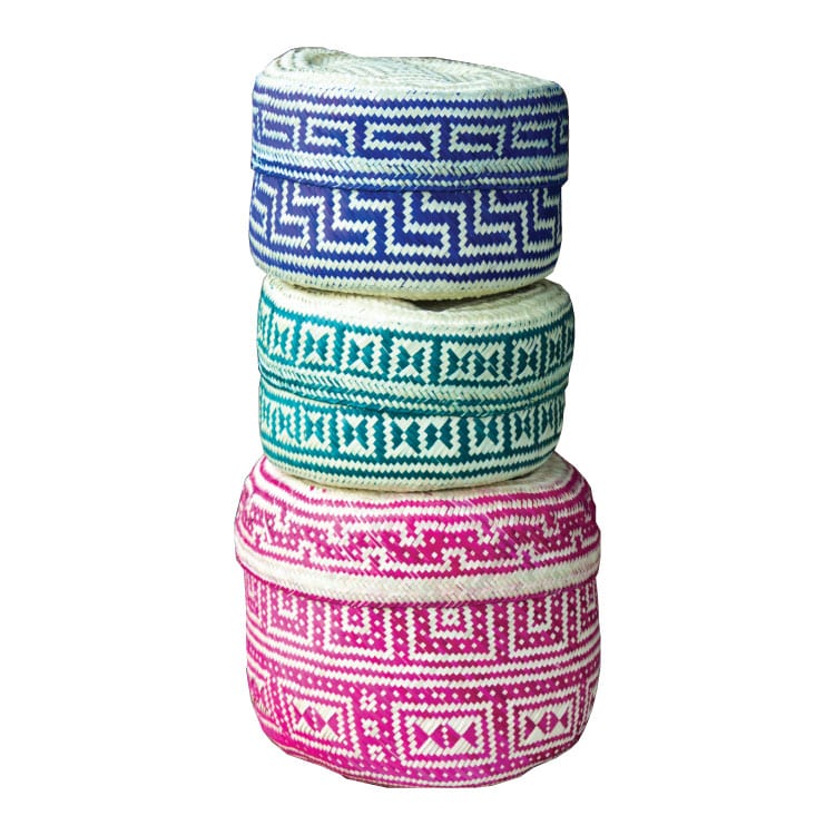 Affordable Huichol Art Designs on 3 tenate de plama hand woven palm baskets
