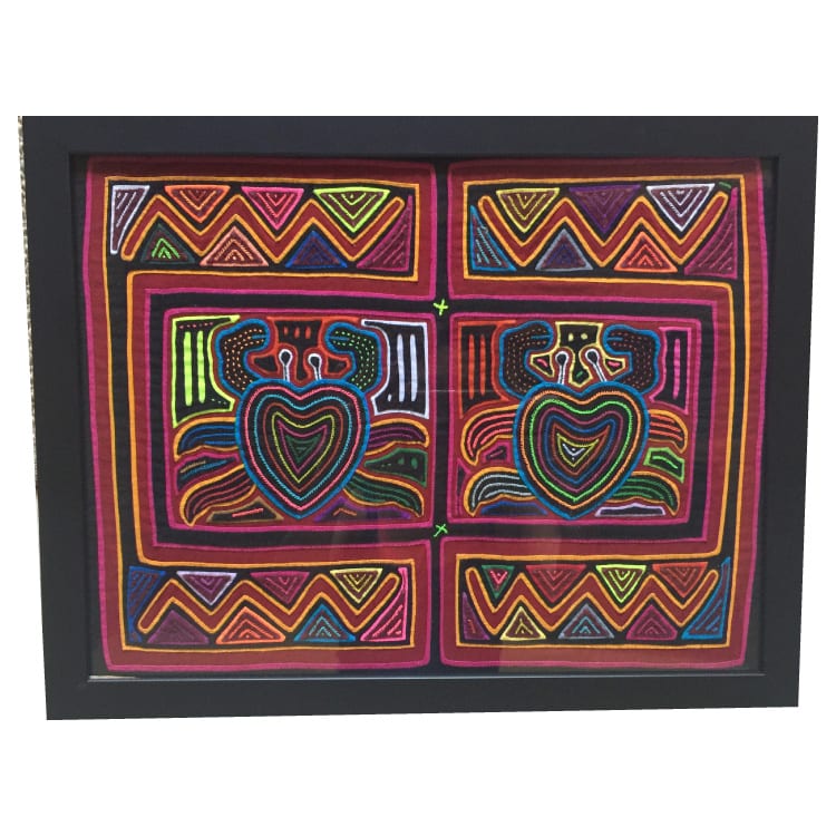 Created by Kuna women, molas are a traditional art form hand made with layers of cloth. This textile features a marine motif with crabs embroidered. From Beshlie Mckelvie.