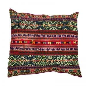 Peruvian frazada cushion, the perfect accompaniment to your sofa or bed. The intricate woven banding in rich colours is of outstanding quality. Buy fair trade from Beshlie McKelvie.