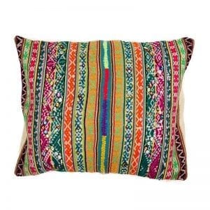Beautiful Peruvian coloured cushion in bright colours, this cushion will light up any room. Hand made in Peru by a women’s fair trade co-operative. Buy fair trade from Beshlie McKelvie.