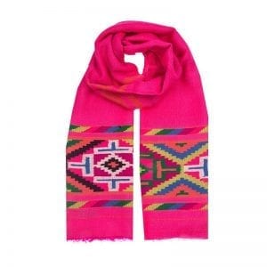Vibrant and beautiful hand woven pink aztec scarf. Taken from the old Nahuatl aztec language, the name Xochiquetzal means precious feather flower.