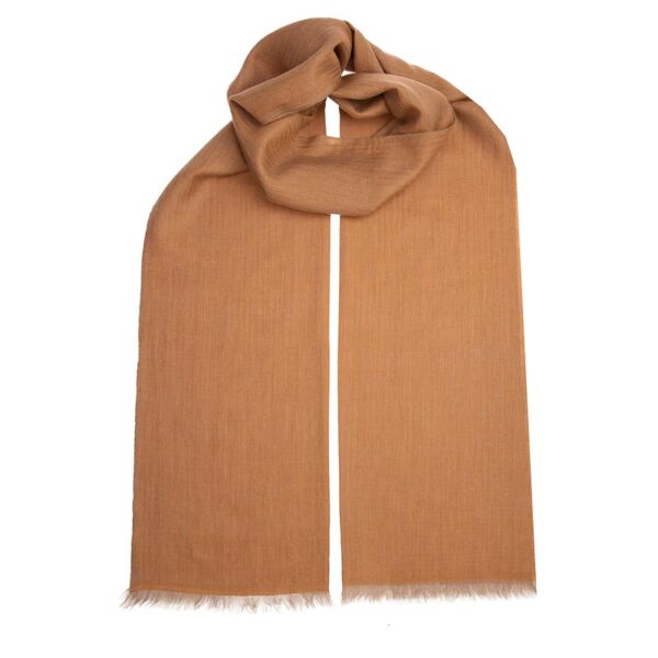 Stunning cashew brown scarf made from fine cashmere. Each scarf is unique, hand-woven by local artisans in the Kashmir Valley. Unisex.