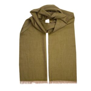 Soft cashmere scarf in a soft and warm green-brown lichen colour. Traditional scarf hand made by local communites of artisans in the Kashmere Valley.