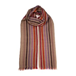 Handwoven Striped Cashmere scarf in warm pink tones. Perfect for men and women, dress up or dress down, and feel amazing with this unique scarf.