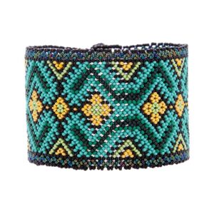Celebrate spring with Primavera Dorada, a Huichol bracelet adorned with yellow flowers & intricate shades of green. Fair Trade Handcrafted beauty.