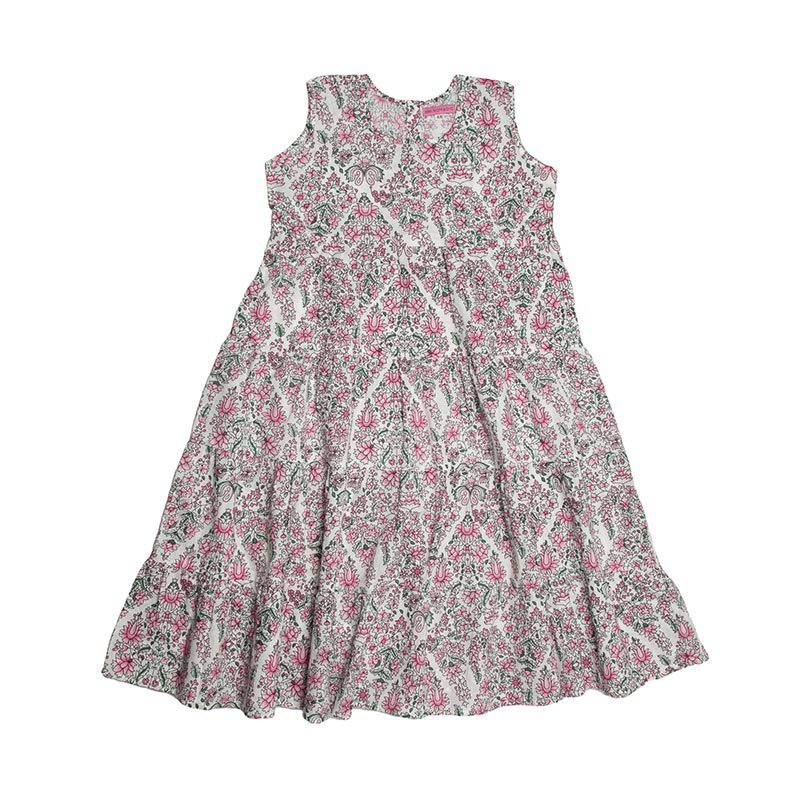 Pink City Children's Dress, 100% organic khadi cotton, hand block printed. Comfotable and stylish for young adventurers, and Fair Trade.